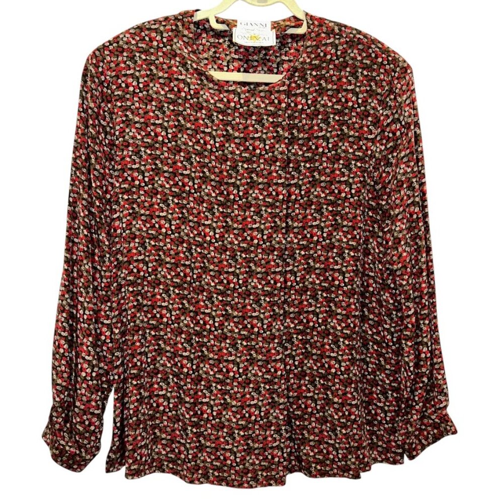 Fall Colors 100% Silk Gianni Sport red black brown print top 20 PLUS Vintage